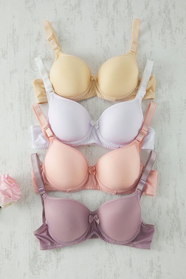 Beyaz-Çok Renkli 4'lü Paket Micro Kaplı T-Shirt Bra Askılı Örme Sütyen THMSS25SU00034 - 1