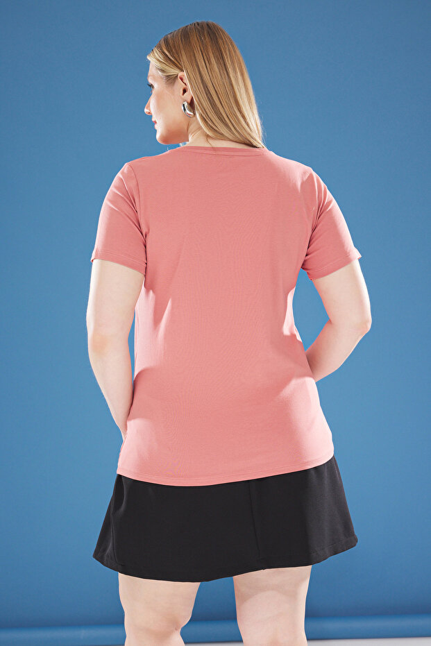 Pembe Regular Fit Baskılı Büyük Beden T-shirt TBBSS25BF00018 - 7