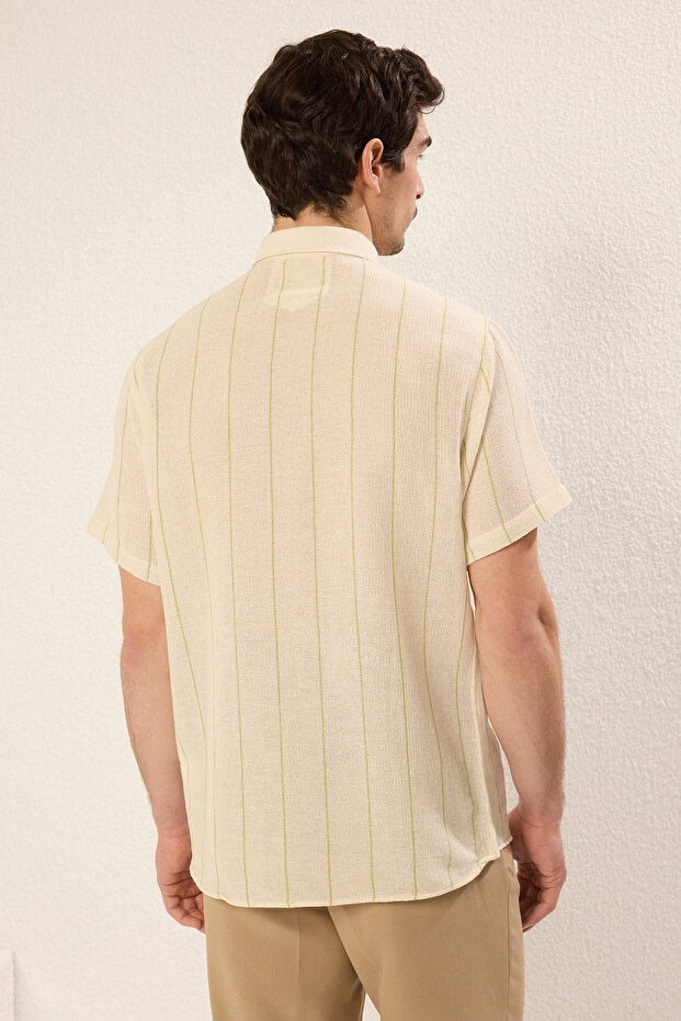 Yeşil Regular Fit Çizgili Dokulu Yazlık Gömlek TMNSS23GO00063 - 5