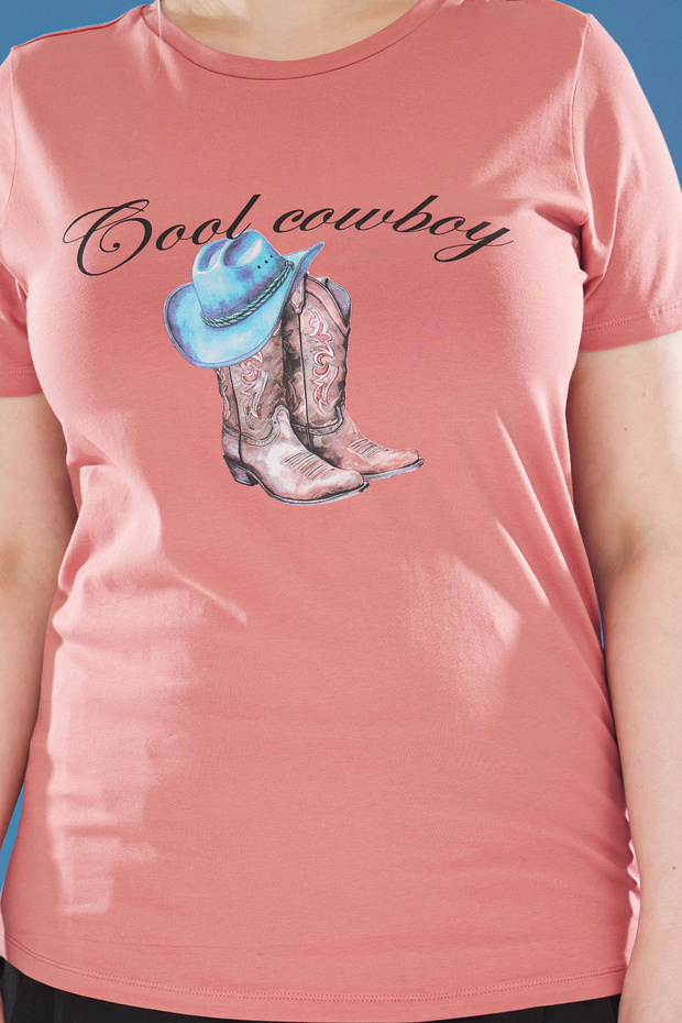 Pembe Regular Fit Baskılı Büyük Beden T-shirt TBBSS25BF00018 - 6