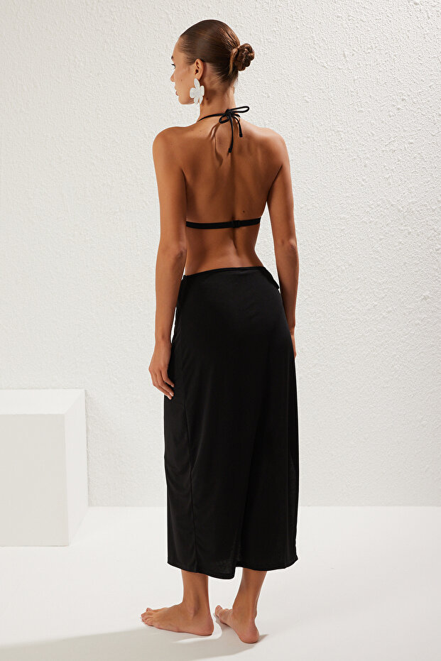 Siyah Örme Maxi Plaj Pareo TBESS25PR00006 - 5