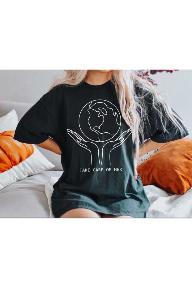 World Printed Oversize Casual Boyfriend T-Shirt