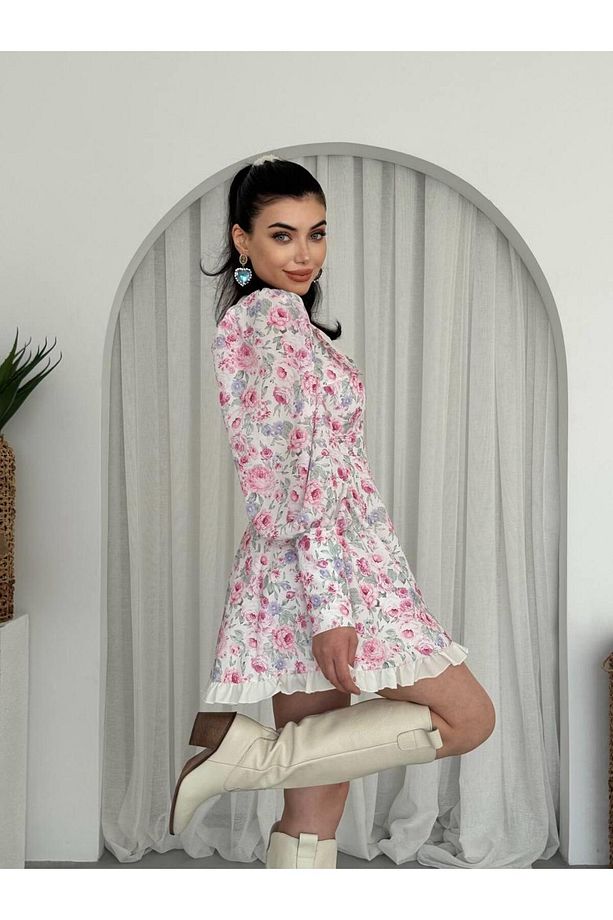 Bebe Yaka Mini Çiçekli Cadis Elbise - 6