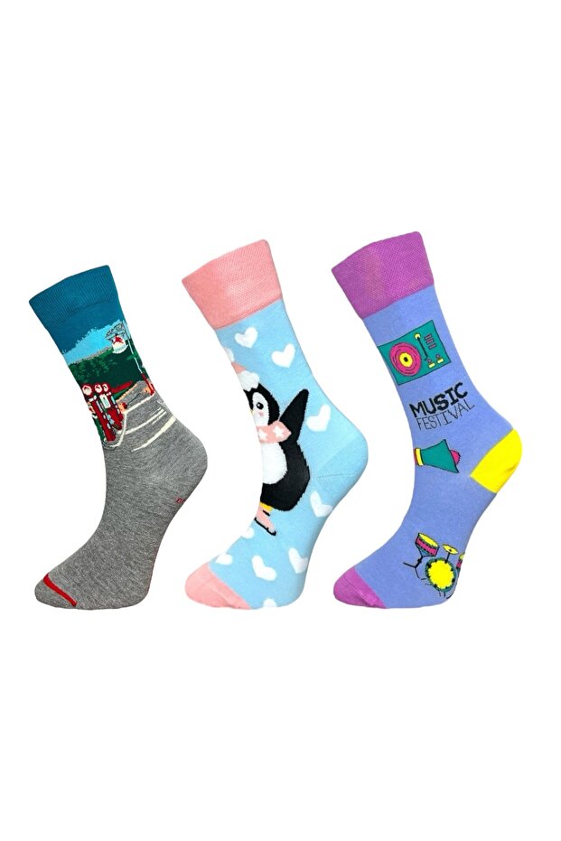 3-Piece Unisex Flexible Moisturizing Cotton Colorful and Patterned Socks