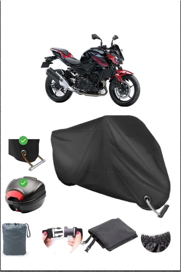 أسود KAWASAKI Z 400 قفل خلفي متوافق مع القماش المشمع المقاوم للماء (دراجة نارية)
