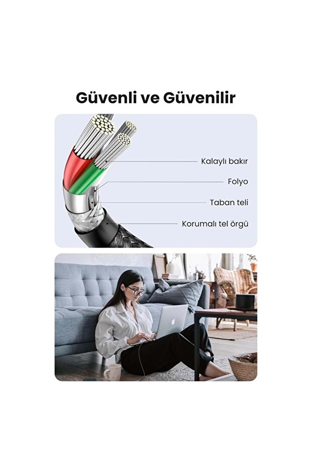 Usb-c 60w 3a Qc Pd Örgülü Hızlı Şarj Kablosu 1 Mt Siyah 50150 - 2