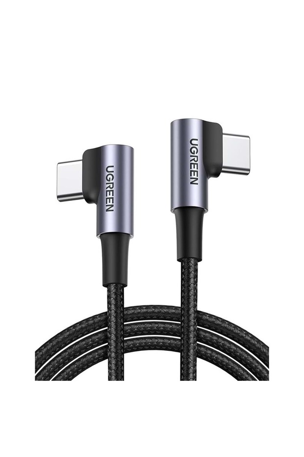 USB-C 60W 3A QC PD ÇİFT TARAFI 90 DERECE ÖRGÜLÜ HIZLI ŞARJ KALOSU 1 MT SİYAH 70529 - 1