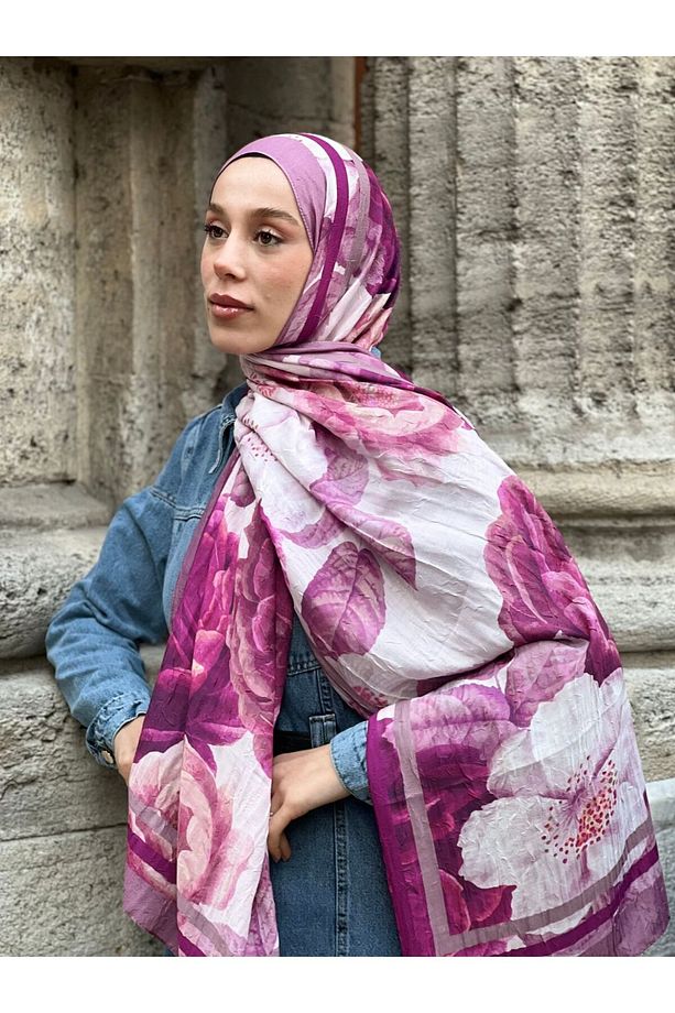 Gül Desen Bambu Şal - 1
