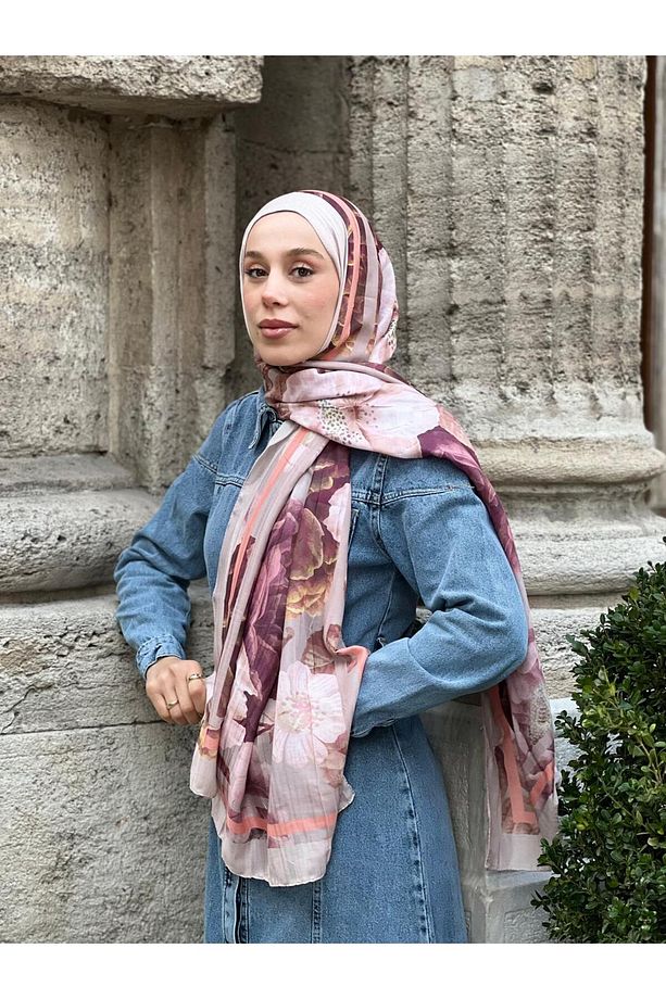 Gül Desen Bambu Şal - 1