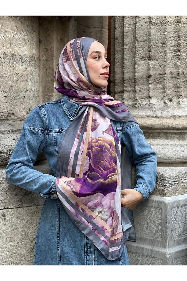 Gül Desen Bambu Şal - 3