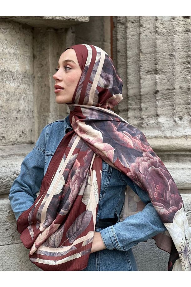 Gül Desen Bambu Şal - 3