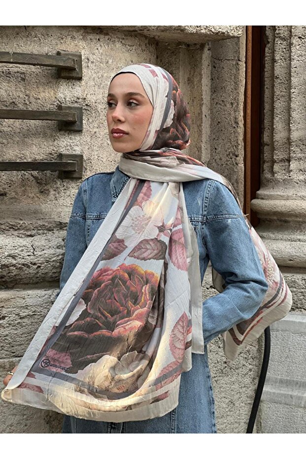 Gül Desen Bambu Şal - 2