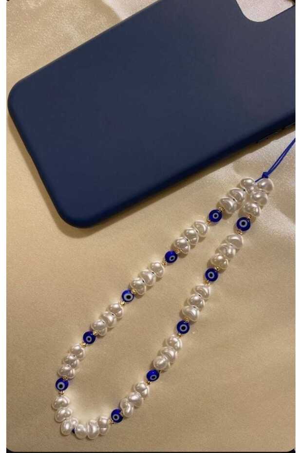 White Pearl Evil Eye Beaded Phone Charm, Phone Strap
