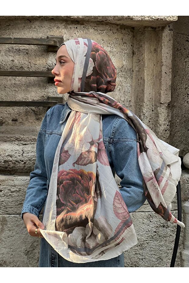 Gül Desen Bambu Şal - 3