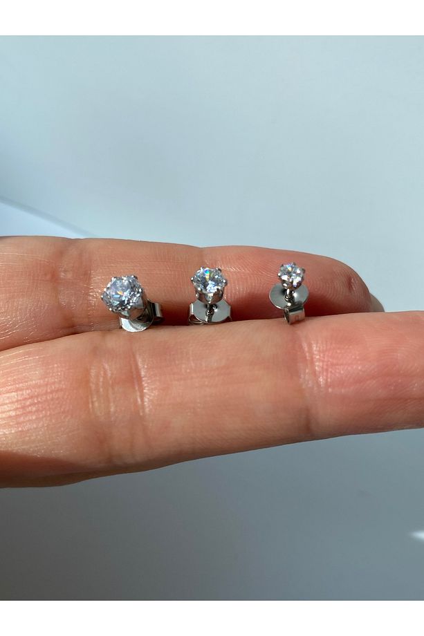 Tektaş  Zirkon Taşlı Çelik  3'lü Set Küpe - 4