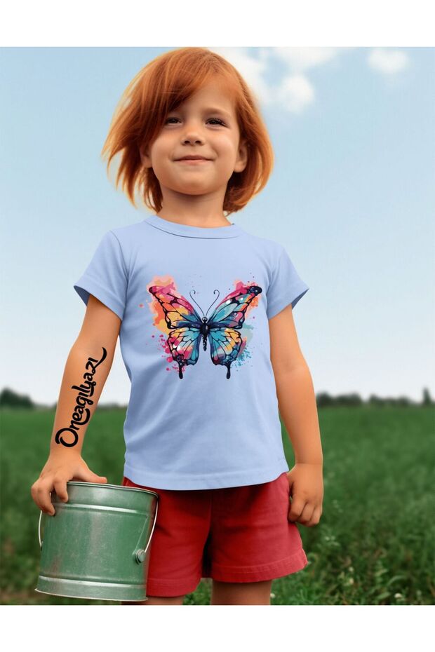 Butterfly Printed Girl's Oversize T-Shirt