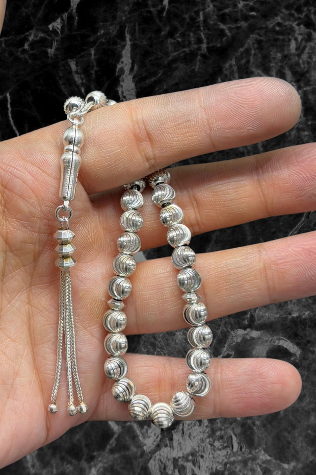 حبات سبحة صلاة فضية معالجة بالليزر - 1