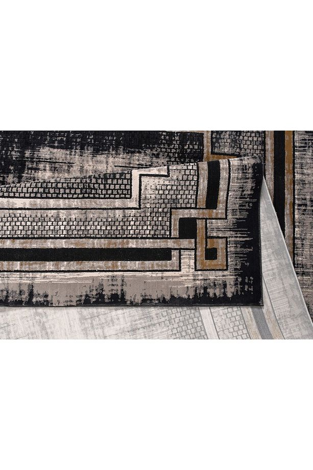 Modern Desenli  Yumuşak Tuşeli  Siyah Vizon Salon Oturma Odası Halısı - 5