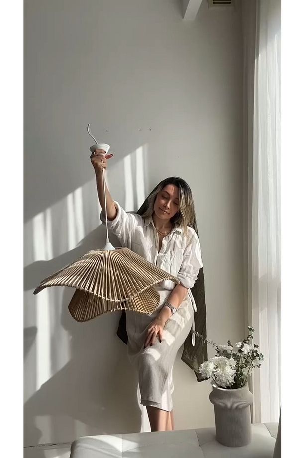 LUMİNART Rustik Tarz Bohem avize Makrome avize Salon avize Yatak Odası Avize Rattan Avize - 1