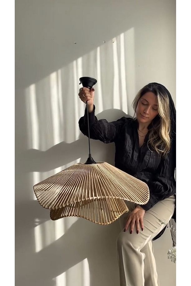 LUMİNART Rustik Tarz Bohem avize Makrome avize Salon avize Yatak Odası Avize Rattan Avize - 7