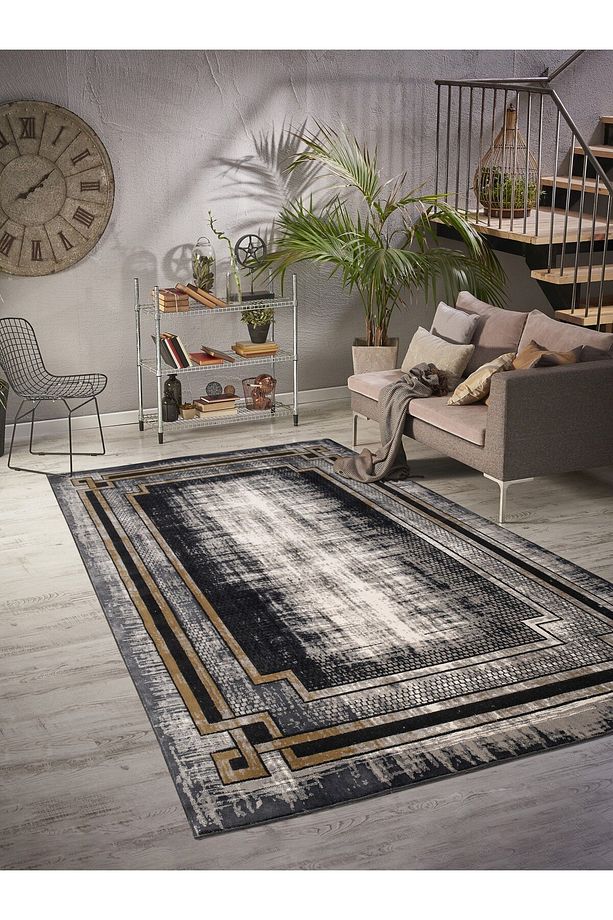 Modern Desenli  Yumuşak Tuşeli  Siyah Vizon Salon Oturma Odası Halısı - 2
