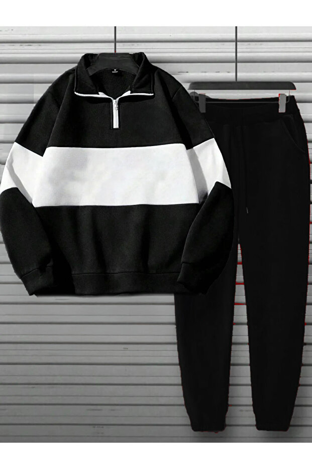 Unisex Single Striped Half Zip Polo Collar Track Suit 3 Thread Cotton New Season