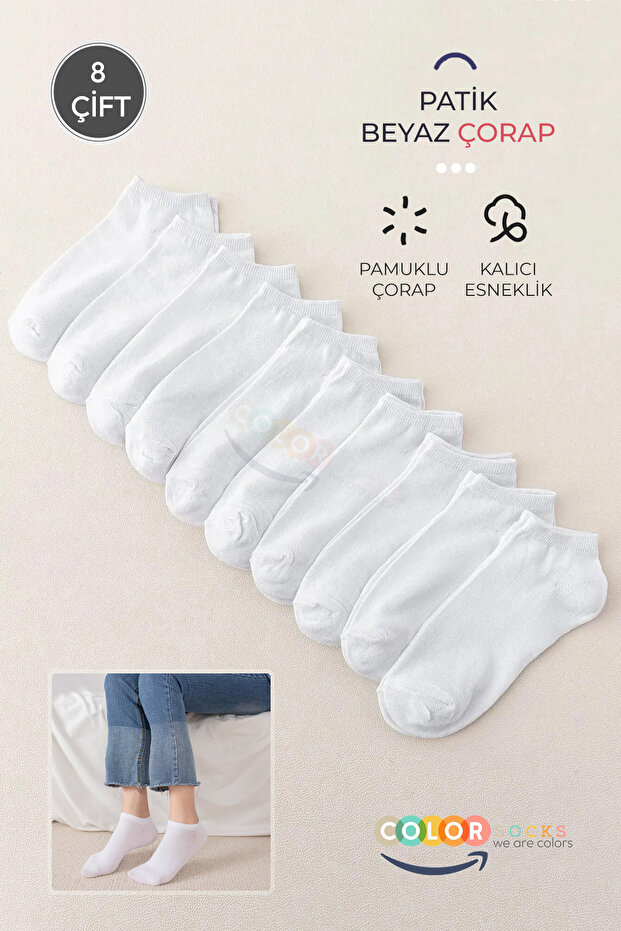 8 Pairs Women's Plain White Ankle Length Booties Socks Sneakers Socks