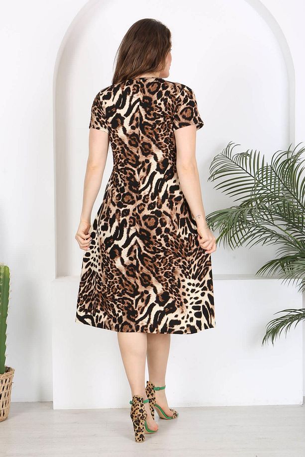 Kadın Kahve Siyah Leopar Desen Midi Elbise - 6