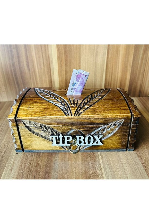 Tip Box Bahşiş Kutusu Ve Kumbara Sandık Tipi Tipbox Ceviz Ağacı Kilitli - 3