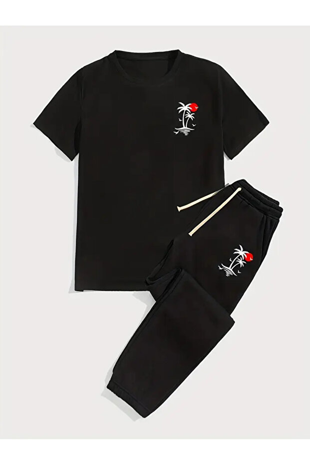 Printed T-Shirt & Sweatpants Jogger Tracksuit Set Combo