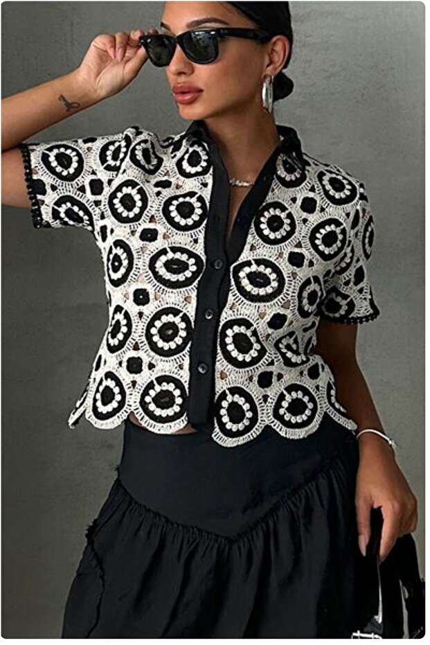 HAM SİYAH DANTEL GÖMLEK - 1