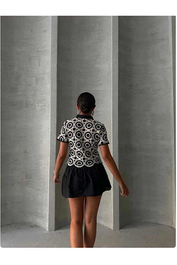 HAM SİYAH DANTEL GÖMLEK - 4