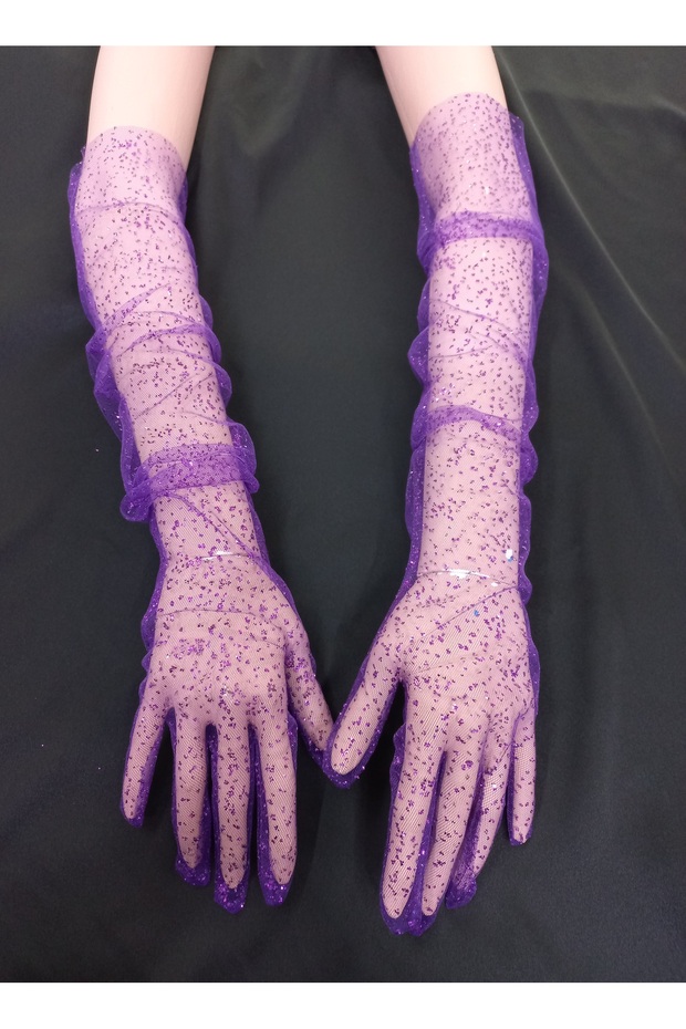 Lucia New Season Glittery Bridal Gloves Long Purple