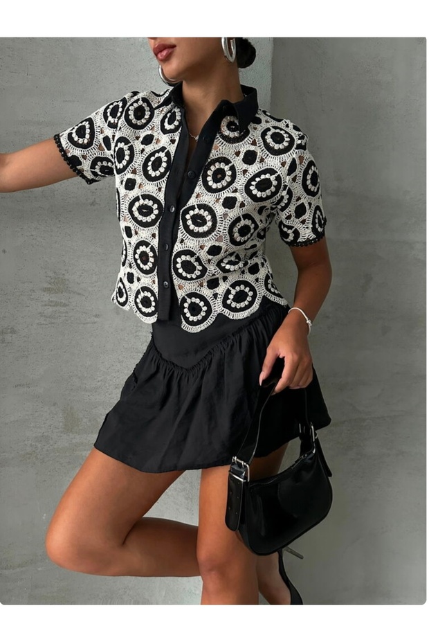 HAM SİYAH DANTEL GÖMLEK - 3