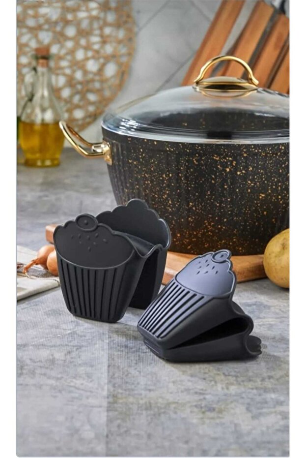 4 Parça Silikon Set, Borcam Tepsi Fırın Tutacağı Eldiveni, Tava Tencere Yan Sap Tutacak Takımı Seti. - 3