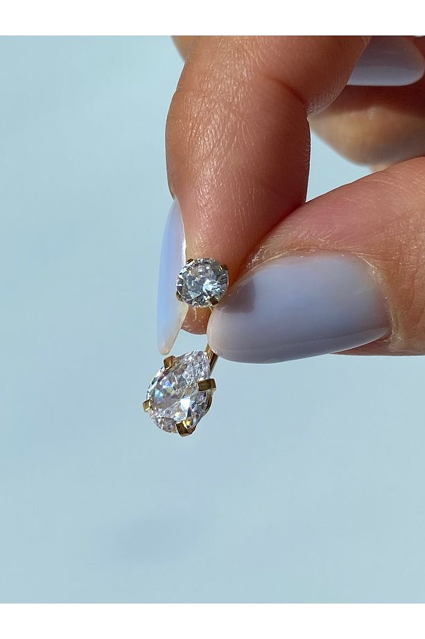 Göbek Piercing Çelik  Zirkon Taşlı Damla Model - 6