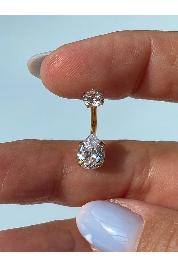 Göbek Piercing Çelik  Zirkon Taşlı Damla Model - 5