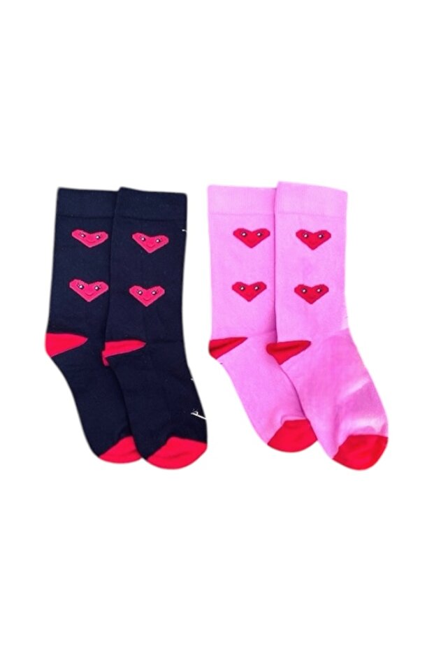 2 جوارب منقوشة على شكل قلب مبتسم - 1
