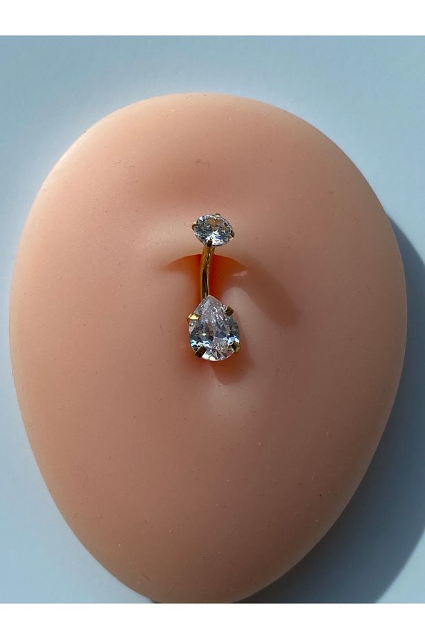 Göbek Piercing Çelik  Zirkon Taşlı Damla Model - 4