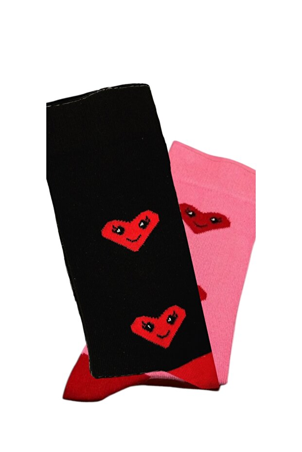 2 جوارب منقوشة على شكل قلب مبتسم - 2