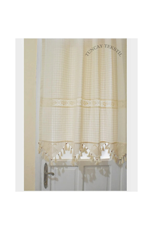 Buldan Curtain Monika Hand Lace Linen Basement Curtain