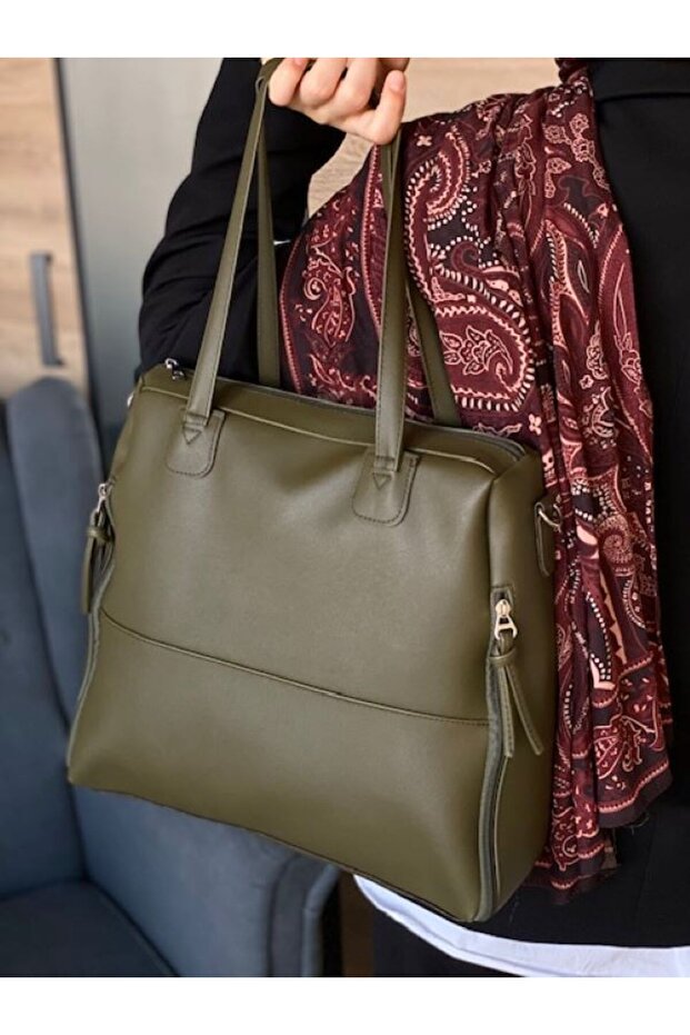 Khaki Women's Zipper Detailed Shoulder Bag 10Va2049