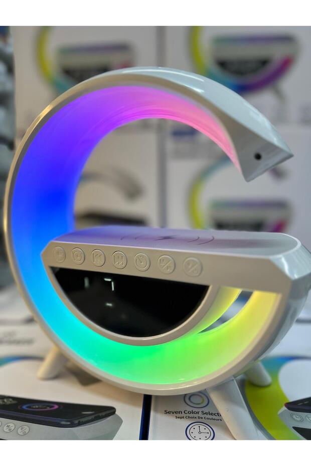 G Şekil Müzik Makinesi Wireless Led Kablosuz Masaüstü Hoparlörü Şarj Standı Çalar Saat Radyo Alarm - 1