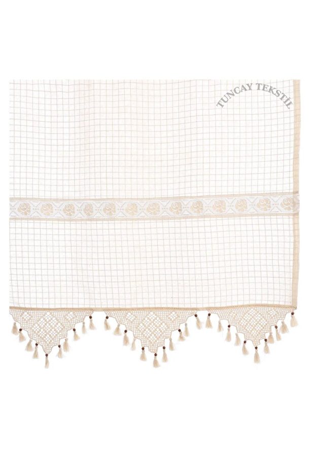 Natural Cotton Handcrafted Lacy Linen Woven Sunshade Monika Curtain Cross Stitch Marine Buldan - Basement