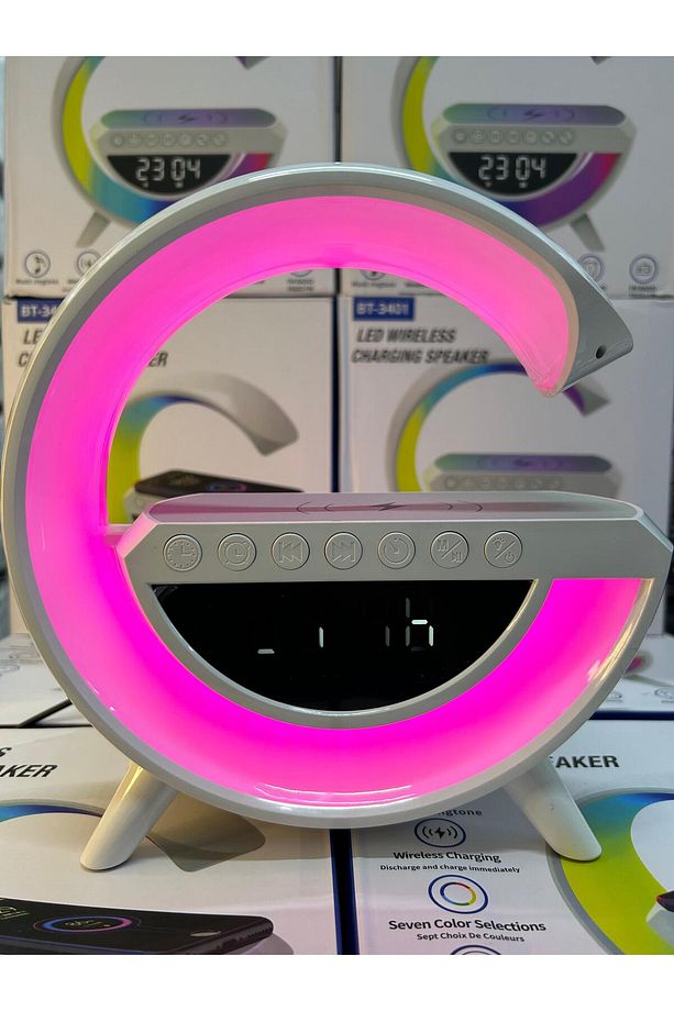 G Şekil Müzik Makinesi Wireless Led Kablosuz Masaüstü Hoparlörü Şarj Standı Çalar Saat Radyo Alarm - 5