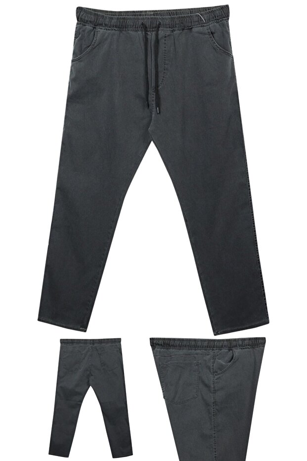 Men's Large Size Lycra Pipe-Leg Jeans with Laces, Suitable for 100-180 Kilograms, Anthracite