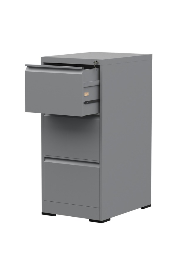 Godrej 3 Drawer Steel Filing Cabinet with Secure Lock, Steel, and Grey Powder-Coated Finish - 1