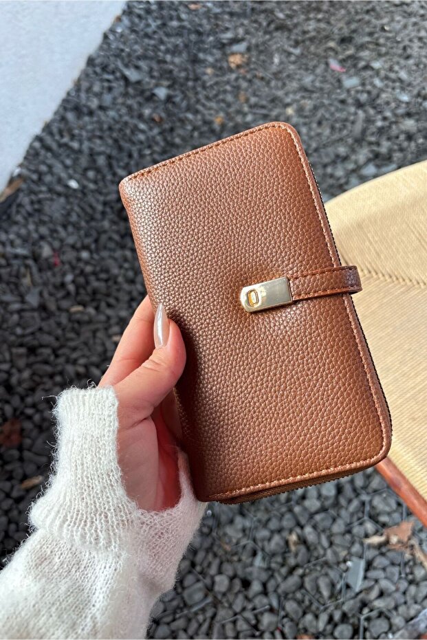 Faux Leather Wallet with Phone Compartment