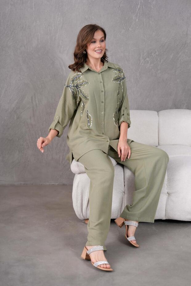 NAKIŞ İŞLEMELİ KETEN GÖMLEK - 4