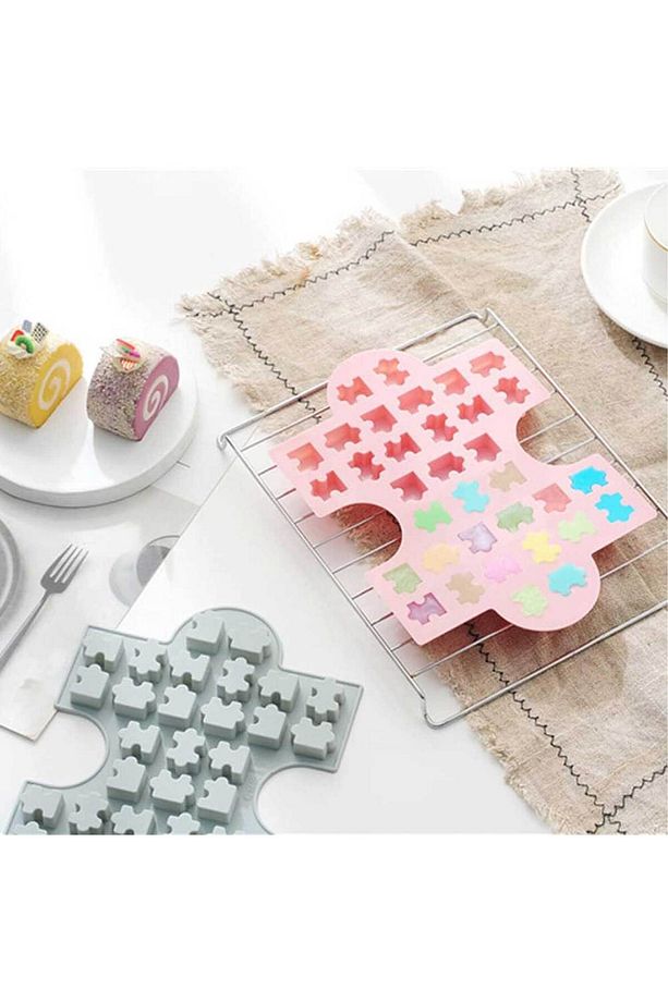 Silikon Kek Kalıp Çikolata Puzzle Şekilli Minik Puzzele Kalıbı Şeker Hamuru Jelibon Kalıbı - 3